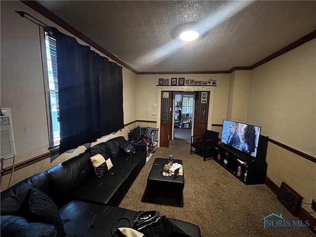 609 E Broadway St, Toledo, OH 43605 - living room featuring ornamental molding and carpet flooring