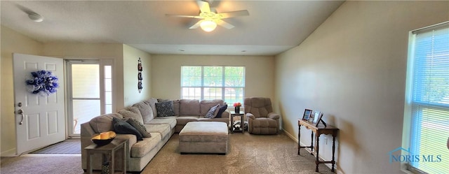 149 Carlee Ln, Findlay, OH 45840 - living area featuring carpet floors and a ceiling fan