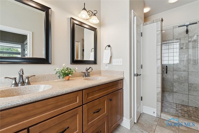 440 W 3rd St, Perrysburg, OH 43551 - full bathroom featuring a stall shower, double vanity, and tile patterned floors