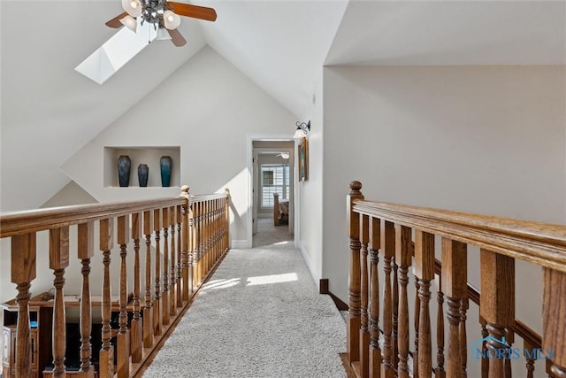 440 W 3rd St, Perrysburg, OH 43551 - hall featuring an upstairs landing, carpet, lofted ceiling, and a skylight