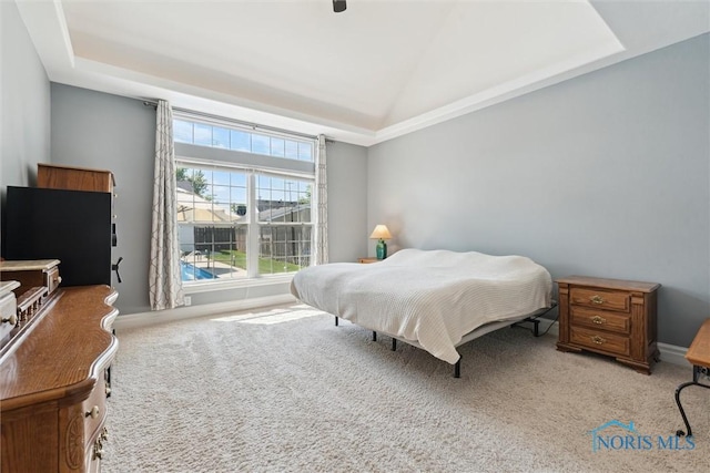 440 W 3rd St, Perrysburg, OH 43551 - bedroom featuring carpet floors, a raised ceiling, and vaulted ceiling