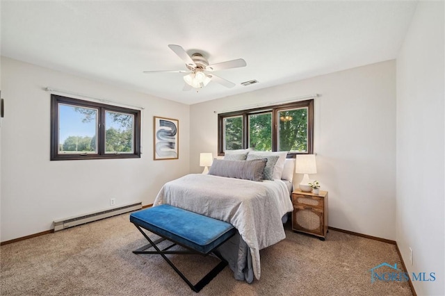 17715 Mitchell Rd, Bowling Green, OH 43402 - bedroom featuring a baseboard heating unit, carpet, and ceiling fan