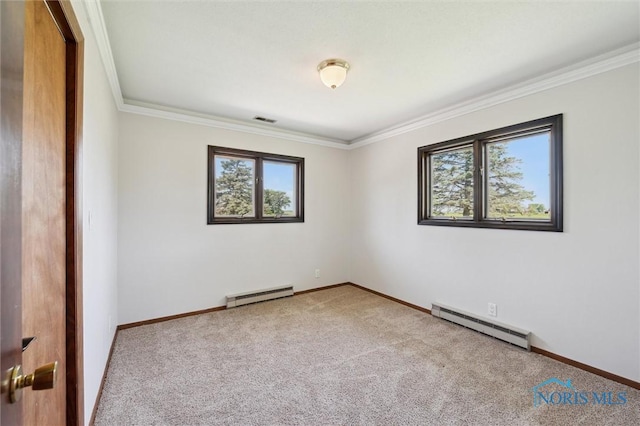 17715 Mitchell Rd, Bowling Green, OH 43402 - unfurnished room with a baseboard heating unit, carpet floors, and crown molding