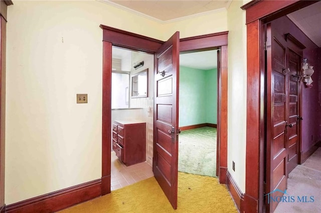 12044 W Duff Washa Rd, Oak Harbor, OH 43449 - corridor featuring carpet floors and ornamental molding