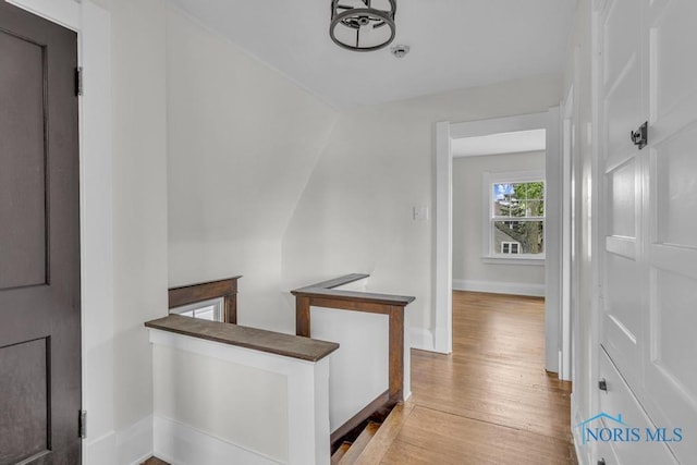 826 4th St, Toledo, OH 43605 - hall with an upstairs landing, wood finished floors, and lofted ceiling
