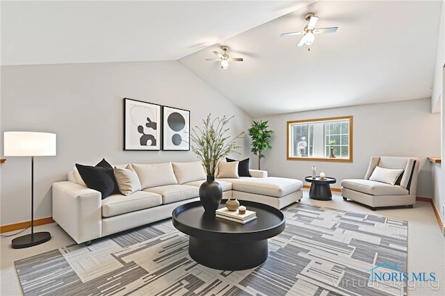 1411 Sawmill Bnd, Findlay, OH 45840 - carpeted living area featuring ceiling fan and lofted ceiling