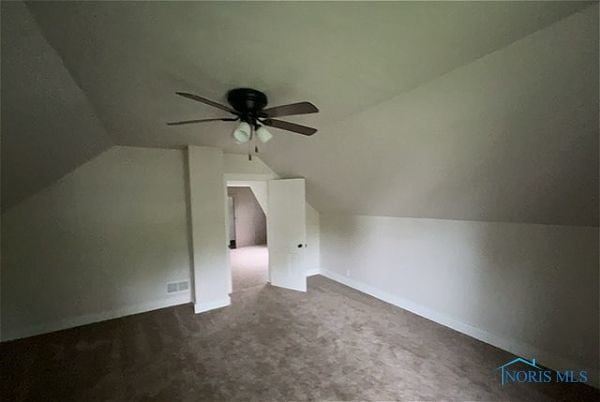 102 N Maple St, Payne, OH 45880 - additional living space with vaulted ceiling, ceiling fan, and carpet
