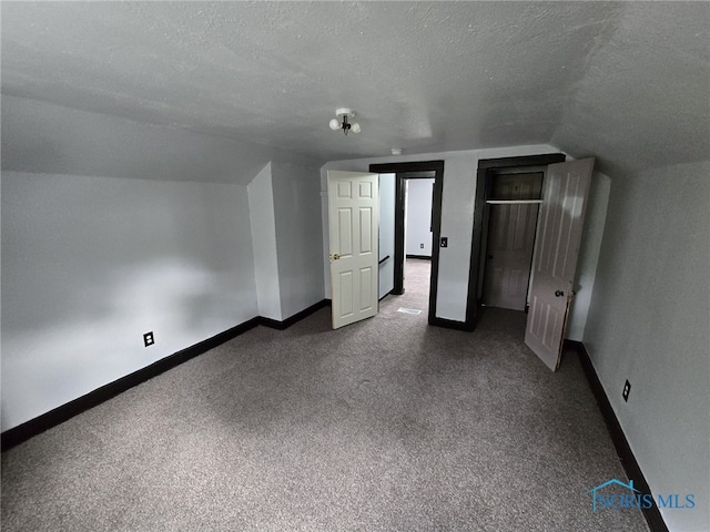 1133 Sherman St, Toledo, OH 43608 - additional living space with lofted ceiling, a textured ceiling, and dark carpet