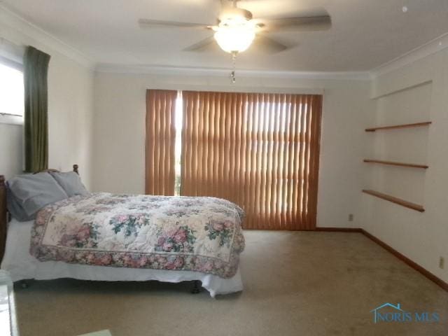 8962 State Route 109, Ottawa, OH 45875 - carpeted bedroom featuring multiple windows, crown molding, and ceiling fan
