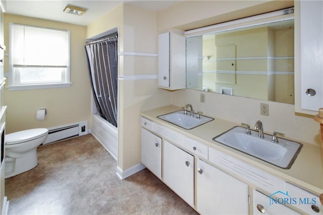 1013 Whittlesey St, Fremont, OH 43420 - full bath with a baseboard heating unit, double vanity, and shower / bath combination with curtain