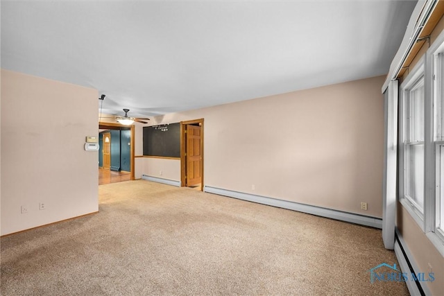 6005 Bahiamar Rd, Toledo, OH 43611 - carpeted spare room featuring baseboard heating, a baseboard radiator, and a ceiling fan