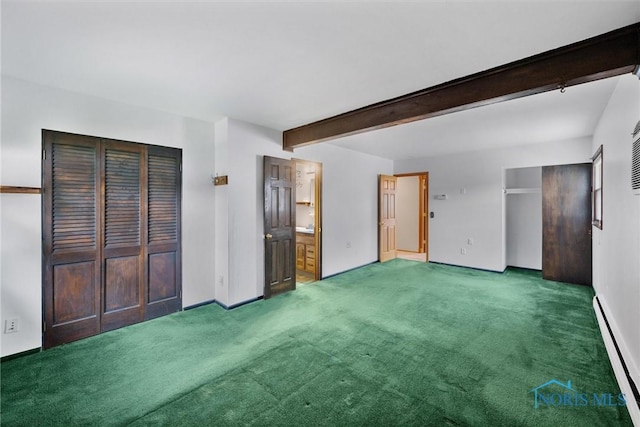 6005 Bahiamar Rd, Toledo, OH 43611 - unfurnished bedroom with carpet flooring, beamed ceiling, and baseboard heating