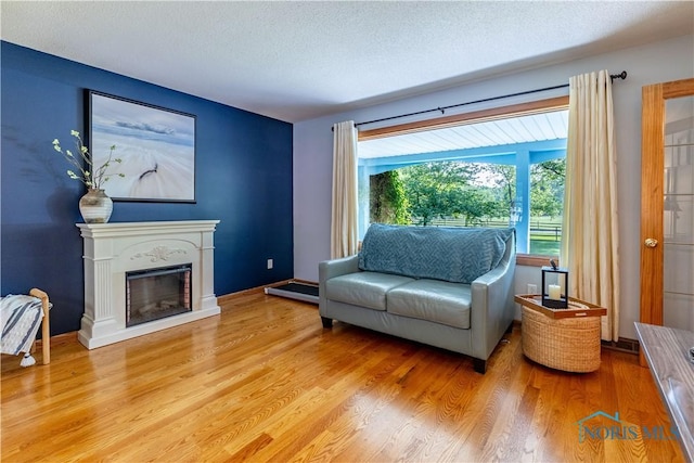5868 Winslow Rd, Whitehouse, OH 43571 - living area with wood finished floors, a fireplace, and a textured ceiling