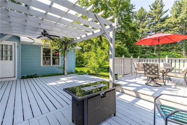 5868 Winslow Rd, Whitehouse, OH 43571 - wooden terrace featuring outdoor dining area and a pergola