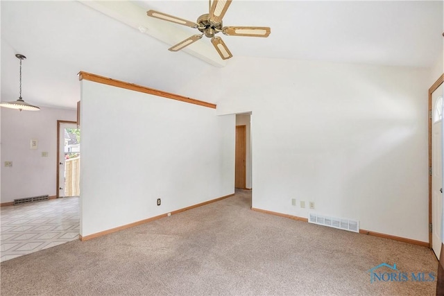 3913 Mcgregor Ln, Toledo, OH 43623 - unfurnished room with ceiling fan, carpet, and vaulted ceiling