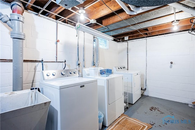 3714 Kershaw Ave, Toledo, OH 43613 - laundry room featuring washer and dryer and concrete block wall