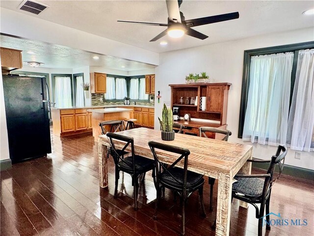 3391 Rd 144, Antwerp, OH 45813 - dining space featuring ceiling fan, dark wood-style floors, and recessed lighting
