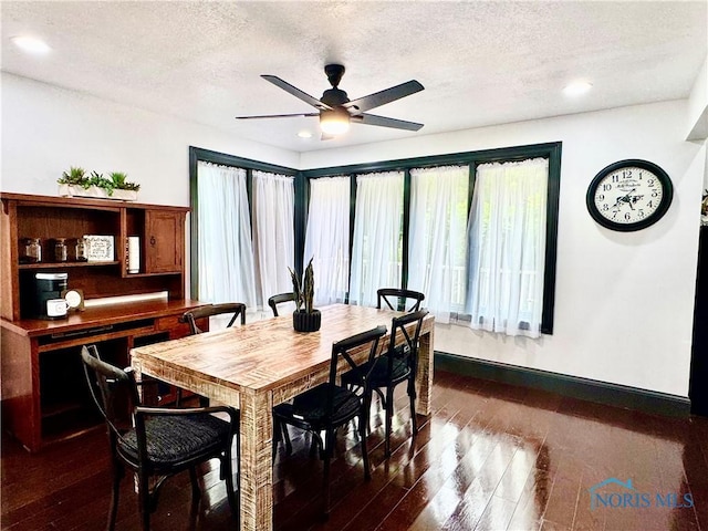 3391 Rd 144, Antwerp, OH 45813 - dining space with a textured ceiling, dark wood-style flooring, ceiling fan, and recessed lighting