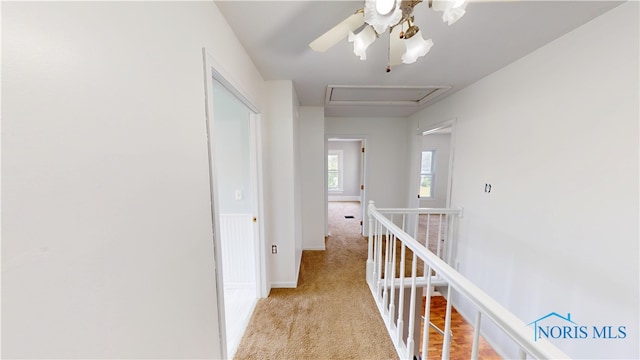 628 W Maple St, Clyde, OH 43410 - hallway with attic access and light carpet