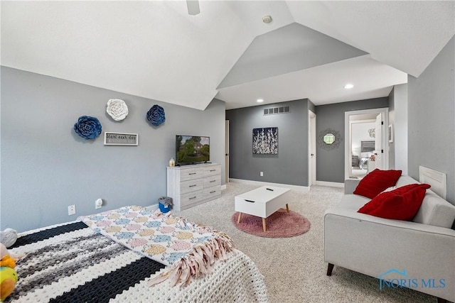 4811 Yosemite Pkwy, Sylvania, OH 43560 - carpeted bedroom featuring lofted ceiling, ceiling fan, and recessed lighting