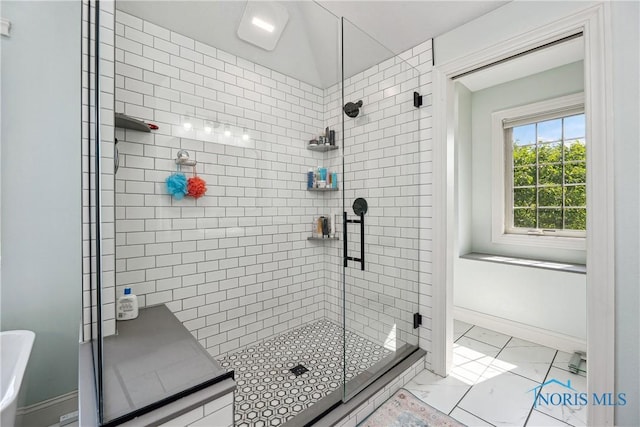 4811 Yosemite Pkwy, Sylvania, OH 43560 - full bath featuring a stall shower and marble look tile flooring