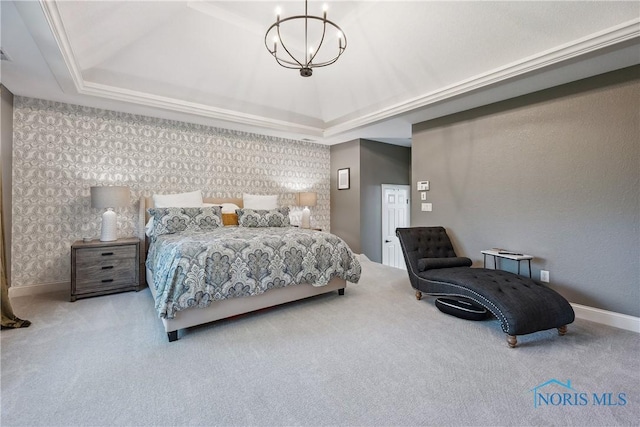 4811 Yosemite Pkwy, Sylvania, OH 43560 - carpeted bedroom with a tray ceiling and a chandelier