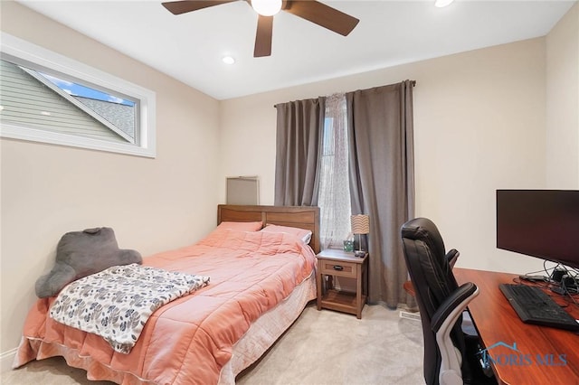 1635 Winterwood Ct, Bowling Green, OH 43402 - bedroom with multiple windows, recessed lighting, ceiling fan, and a desk
