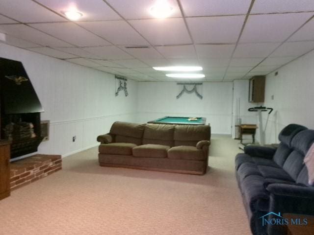12655 Rd 11, Ottawa, OH 45875 - living area with carpet, billiards table, and a drop ceiling