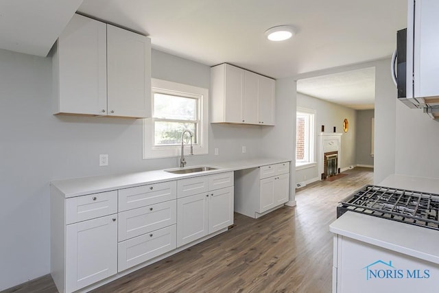 1302 Laning Rd, Toledo, OH 43615 - kitchen with dark wood finished floors, white cabinets, plenty of natural light, and light countertops