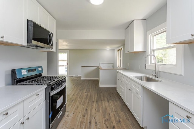 1302 Laning Rd, Toledo, OH 43615 - kitchen featuring stainless steel appliances, wood finished floors, light countertops, white cabinetry, and plenty of natural light