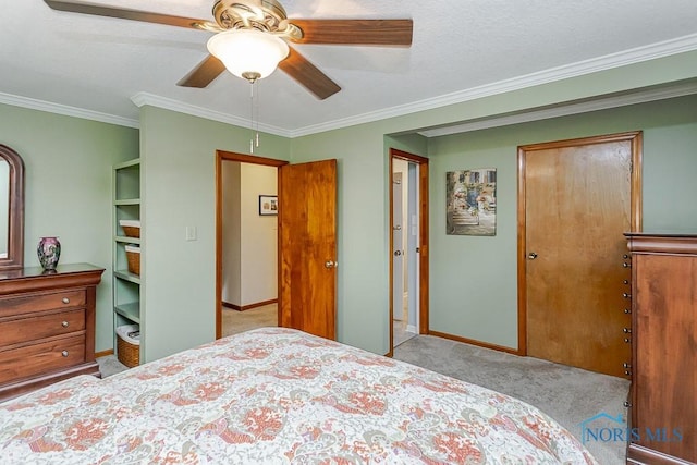 160 Wilkshire Dr, Waterville, OH 43566 - bedroom featuring carpet, crown molding, ceiling fan, and a closet