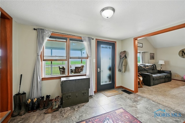12505 Bloomlock Rd, Delphos, OH 45833 - entryway with healthy amount of natural light, a textured ceiling, and vaulted ceiling