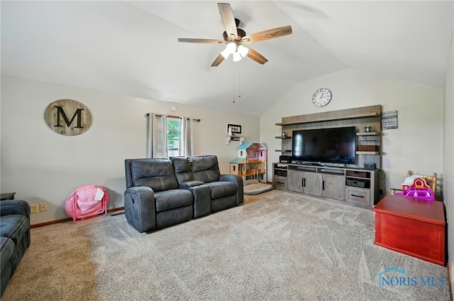 12505 Bloomlock Rd, Delphos, OH 45833 - carpeted living area with a ceiling fan and vaulted ceiling