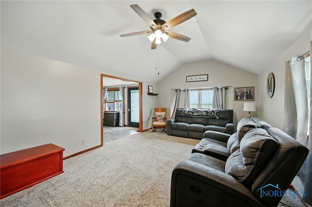 12505 Bloomlock Rd, Delphos, OH 45833 - carpeted living area with ceiling fan and vaulted ceiling