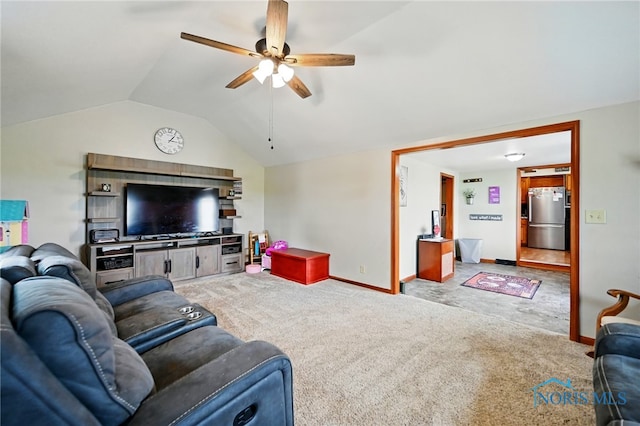 12505 Bloomlock Rd, Delphos, OH 45833 - carpeted living area featuring ceiling fan and lofted ceiling