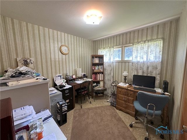 5916 E Benalex Dr, Toledo, OH 43612 - carpeted home office featuring wallpapered walls