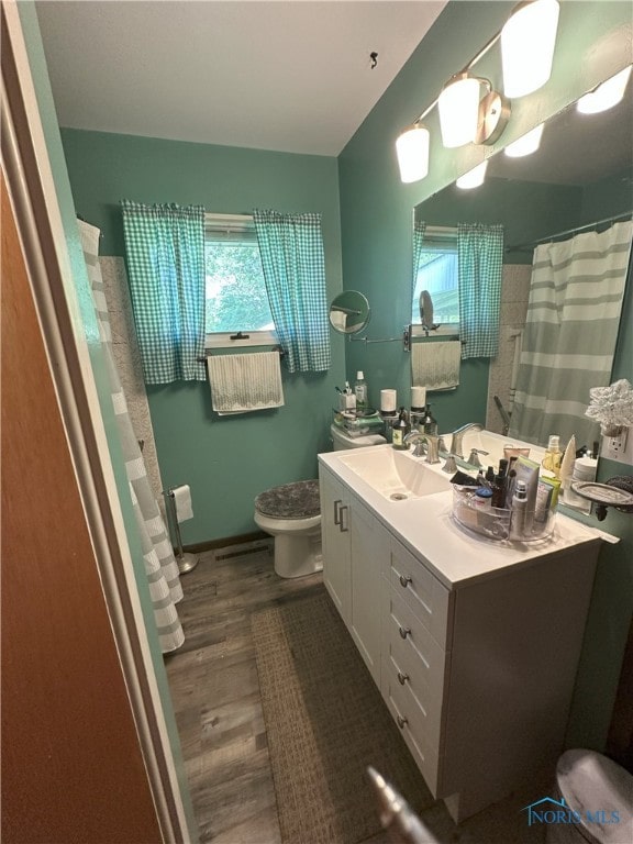 5916 E Benalex Dr, Toledo, OH 43612 - bathroom featuring wood finished floors, vanity, and curtained shower