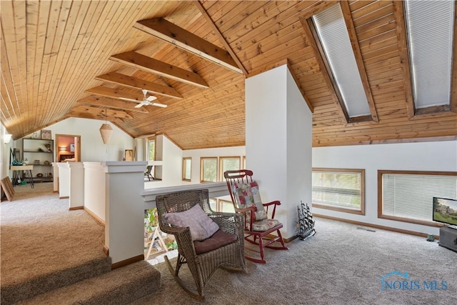 23866 W State Route 579, Curtice, OH 43412 - sitting room with carpet flooring, wood ceiling, and an upstairs landing