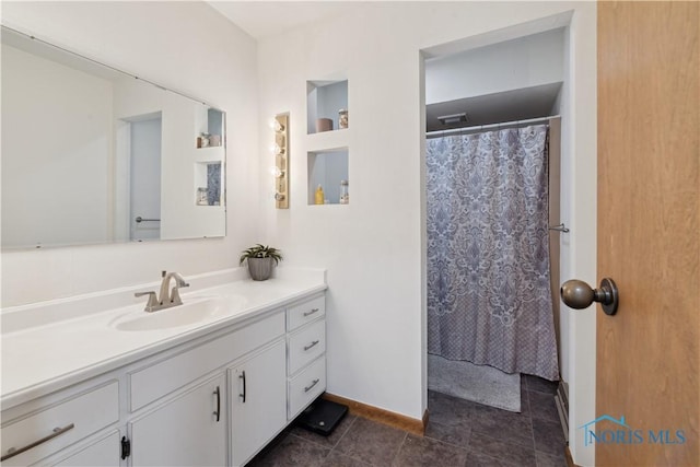 23866 W State Route 579, Curtice, OH 43412 - bathroom with vanity, tile patterned flooring, and curtained shower