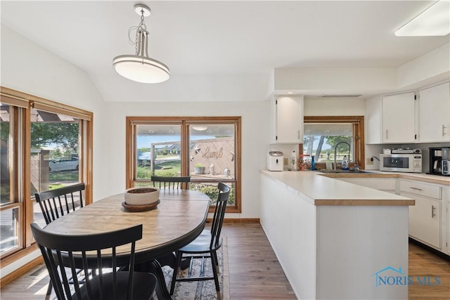 23866 W State Route 579, Curtice, OH 43412 - dining space featuring dark wood-style floors and vaulted ceiling