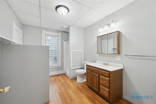 2336 Caledonia St, Toledo, OH 43605 - bathroom featuring vanity, a drop ceiling, and wood finished floors