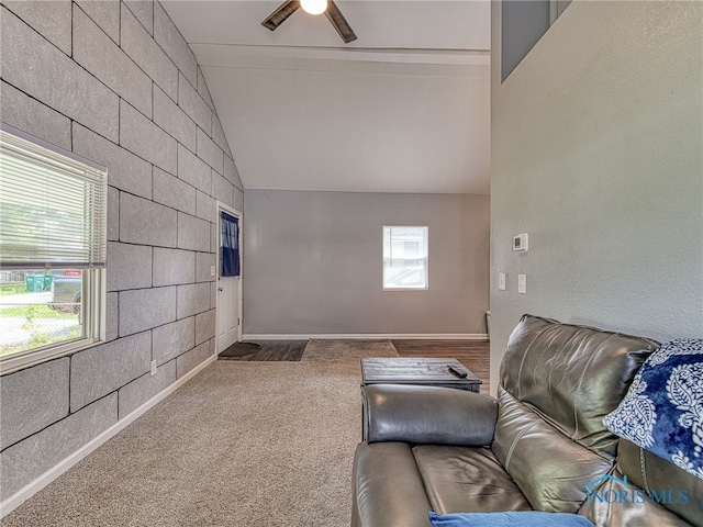 5161 Langham Dr, Sylvania, OH 43560 - carpeted living area featuring vaulted ceiling and a ceiling fan
