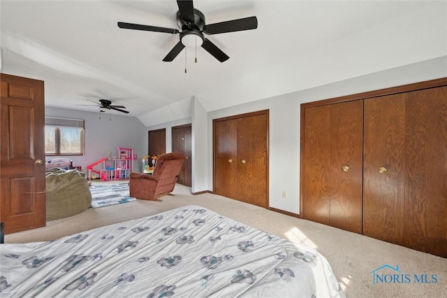 7106 Country Creek Rd, Maumee, OH 43537 - bedroom featuring light carpet, multiple closets, and ceiling fan
