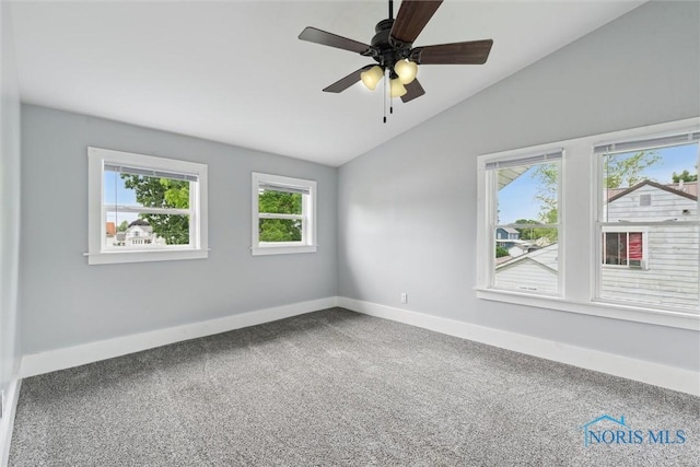 108 Western Ave, Findlay, OH 45840 - unfurnished room featuring vaulted ceiling, carpet flooring, and a ceiling fan