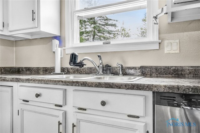 616 Normandie Blvd, Bowling Green, OH 43402 - detailed view of dishwasher, dark countertops, and white cabinets