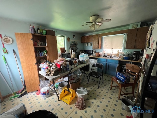 2017 Newport Ave, Toledo, OH 43613 - kitchen with a ceiling fan, stainless steel microwave, light flooring, and light countertops