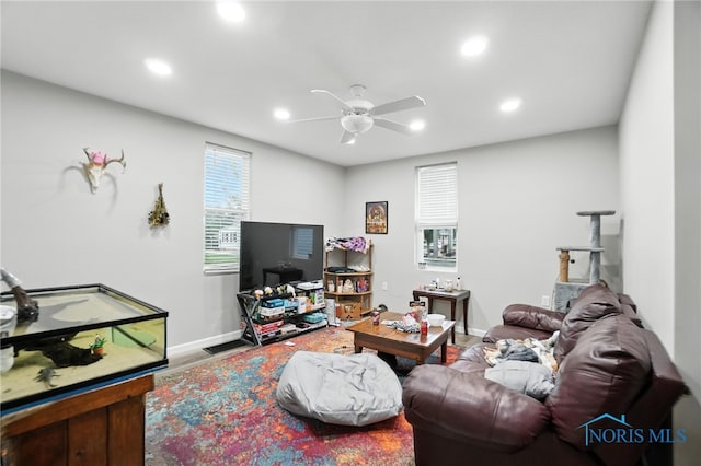 407 Washington St, Findlay, OH 45840 - living room with ceiling fan, recessed lighting, and wood finished floors