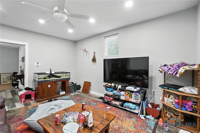 407 Washington St, Findlay, OH 45840 - living area featuring wood finished floors, recessed lighting, and ceiling fan