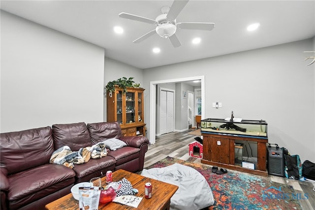 407 Washington St, Findlay, OH 45840 - living room with wood finished floors, recessed lighting, and a ceiling fan