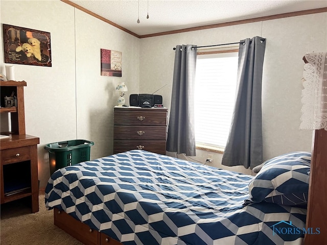 120 E Nicholas St, Arlington, OH 45814 - carpeted bedroom with ornamental molding and a textured ceiling